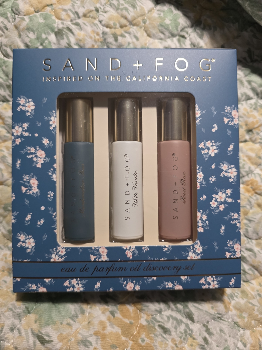 Sand + Fog Women's Eau de Parfum Oil Trio — Blue, White, Pink Roller Set